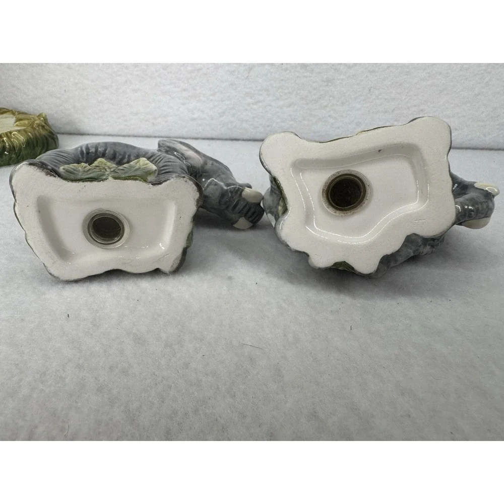 Elephant Family Salt & Pepper Shakers Ceramic Tree Holder Safari Figurine Set